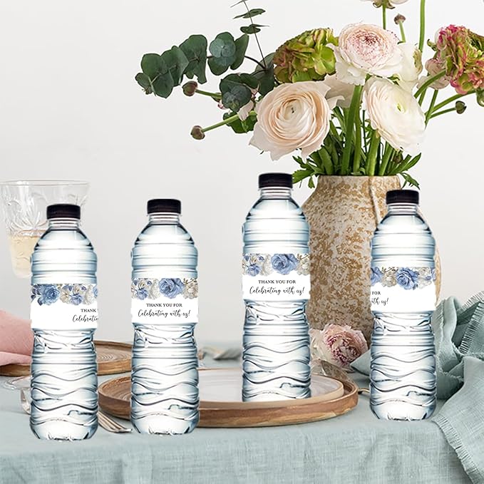 100PCS Wedding Water Bottle Labels Waterproof Greenery Floral Wraps Sticker for Water Bottle Baby Shower Bottle Label for Bridal Shower Party Thanks A13