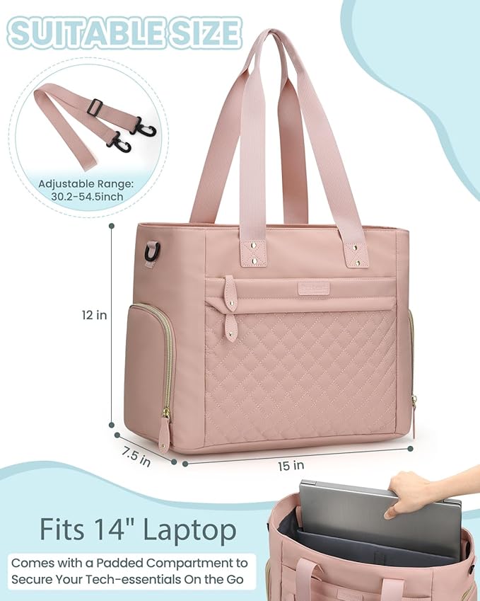 Diaper Bag Tote for Working Mom, Large Travel Diaper Tote for Mom and Dad with 14 Inch Laptop Sleeve, Mommy Maternity Travel Baby Bag for Boys and Girls, Pink