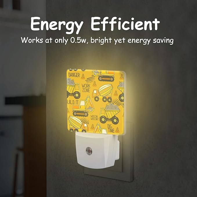 Cartoon Yellow Truck Night Light,Excavator Tractor Cement Mixer Plug-in Night Light Auto Dusk-to-Dawn Sensor Energy Efficient LED Lamp for Room Decor,Hallway,Kitchen,Bathroom,Nursery,Stairs