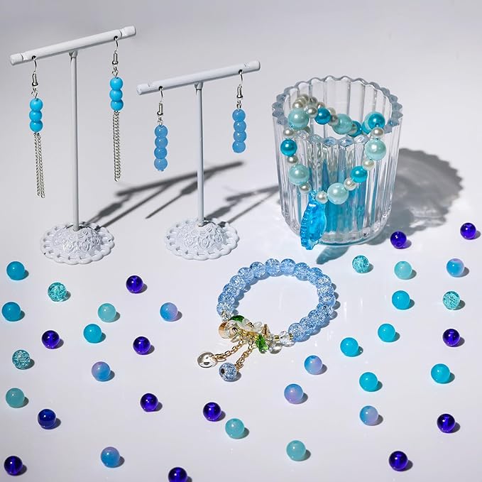 XSEINO About 1200PCS 6mm Glass Beads Bracelet Making Kit,24 Assorted Dreamy Blue Ocean Series Colorful Crystal Beads for Bracelet and Jewelry Making and DIY Crafts,Friendship Bracelets