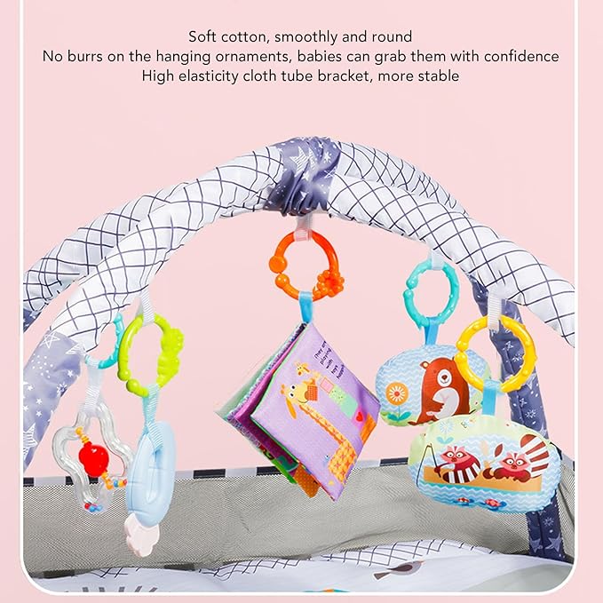 Baby Gym Play Mat, Cotton Playmats & Floor Gyms Portable Tummy Time Mat with 20Pcs Soft Ocean Balls Hanging Toys, Baby Mats for Floor Play