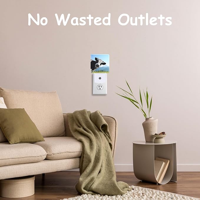 Plug Night Light,Funny Cow on Grass Night Light Lamp Auto Sensor Energy Efficient Dusk to Dawn Lights for Girls Boys Women Room Decor,Hallway,Kitchen,Bathroom,Nursery,Stairs