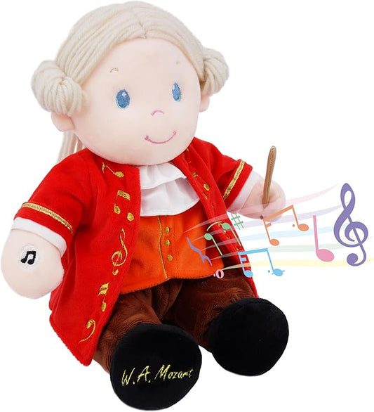 June Garden Sweet Dolly Amadeus Mozart - Master of Classical Music - Interactive Music Playing Stuffed Ultra Soft Baby Doll for Birth and Up