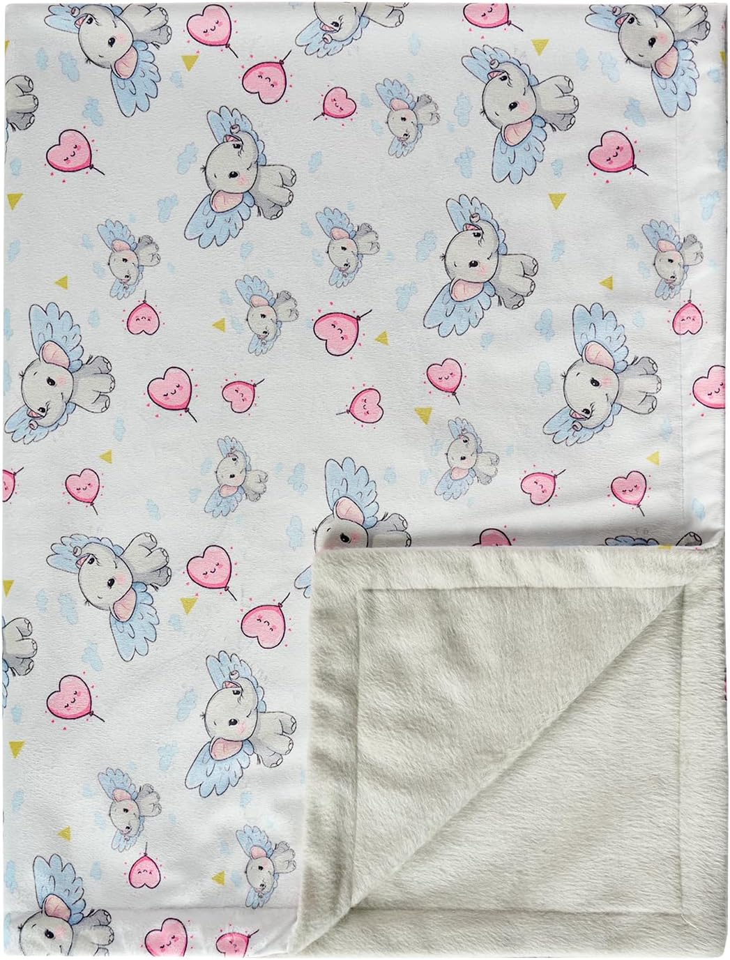 Baby Blanket 30x40 Inch Soft Double Layer Fleece Throw with Cute Grey Elephant Gender Neutral Crib Blanket for Infant, Toddler, Newborn Baby Girl or Boy Shower Gift