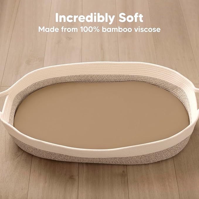 2-Pack Baby Bassinet Sheets Girl, Boy - 33x17 Viscose Derived from Bamboo Bedside Mattress Fitted Bassinet Sheets, Compatible with Halo Bassinest Swivel Sleeper, Baby Delight, Graco (Pecan)