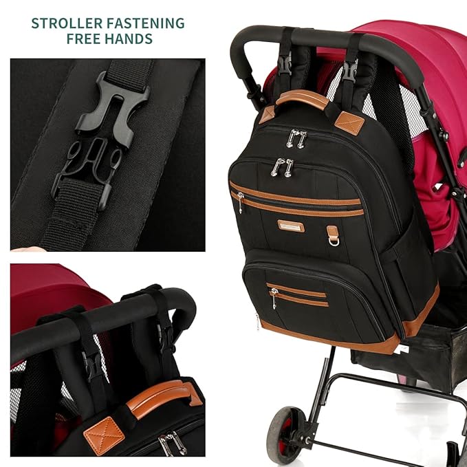 Diaper Bag Backpack, Large Baby Nappy Bags with Portable Changing Pad for Boys and GirlsMultifunction Travel Baby Bag for Moms Dads, Shower Gifts Waterproof and Stylish，Black