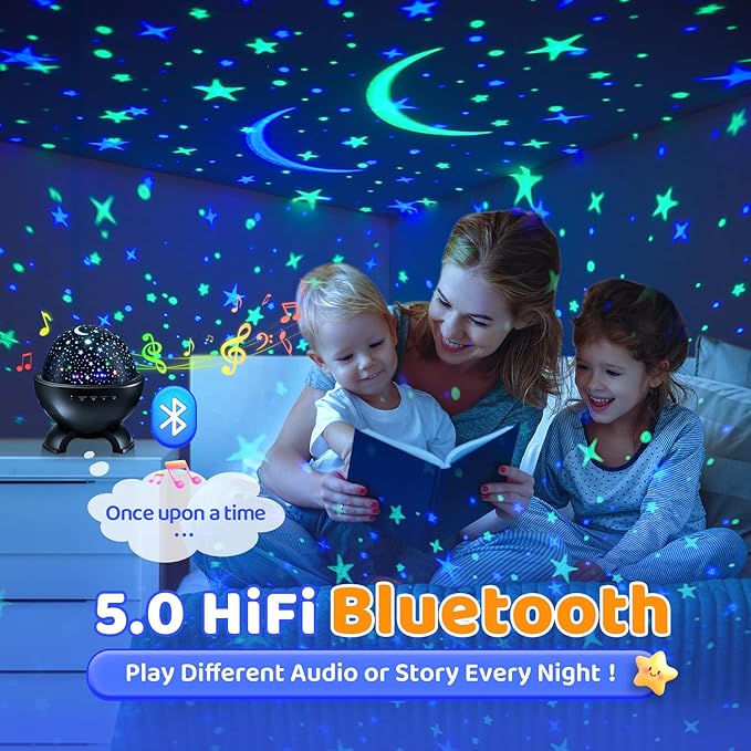 One Fire Kids Night Light Projector,15 White Noise+15 Color+Bluetooth Baby Light Projector Night Light for Kids,Remote+Dimmable Projector Night Light,Star Night Light Projector for Kids Room