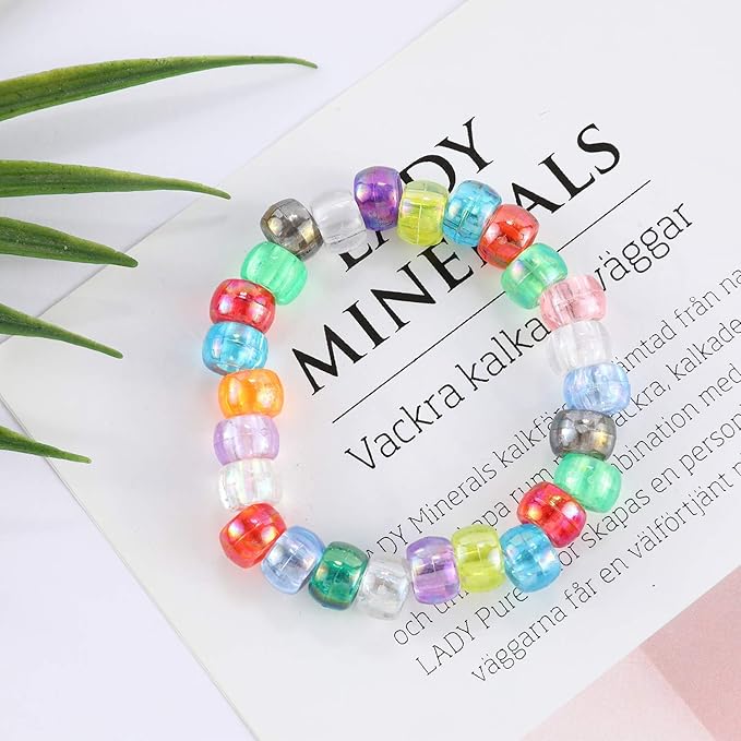 2600+pcs Pony Beads Kit Transparent AB Color Rainbow Plastic Bead Multicolor Pony Beads Bulk Elastic String, Hair Bead for Braids DIY Crafts Jewelry Making Kit for Bracelets Necklaces