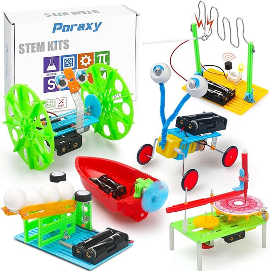 Poraxy 6 Set STEM Kits, Science Kits for Kids Age 5-7 8-12, DIY DC Motor Electric Robotic Experiments Circuit Building Projects, Toys for Ages 8-13, Gifts for 6 7 8 9 10 11 12 Year Old Boys and Girls
