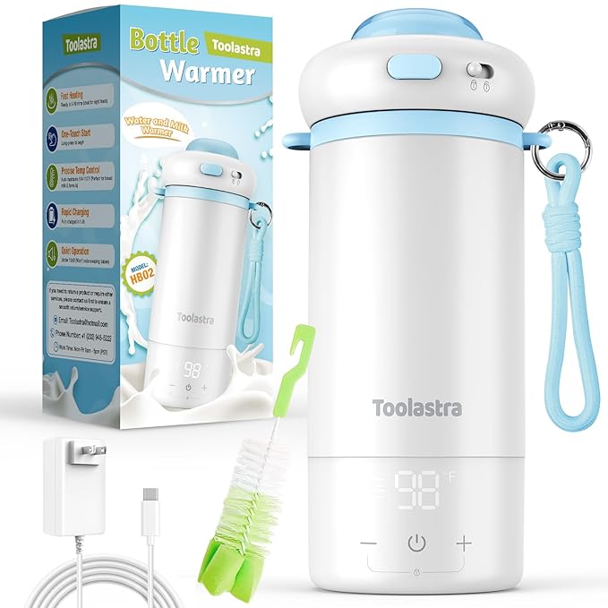 Portable Bottle Warmer for Baby on The Go, 16.91oz 100% Faster Heating & Precise Temperature Control, Leak-Proof Design, Child Safety Lock, Ideal for Travel, Formula & Breast Milk Warmer