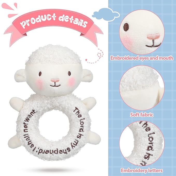 Karenhi Lamb Stuffed Animal Little Sheep Stuffed Animal Praying Baptism Soft Plush Snuggle God's Lamb with Embroidered Religious Gifts for Boys Girl Baby Showers Mom's Barnyard Nursery Decor Doll Toy