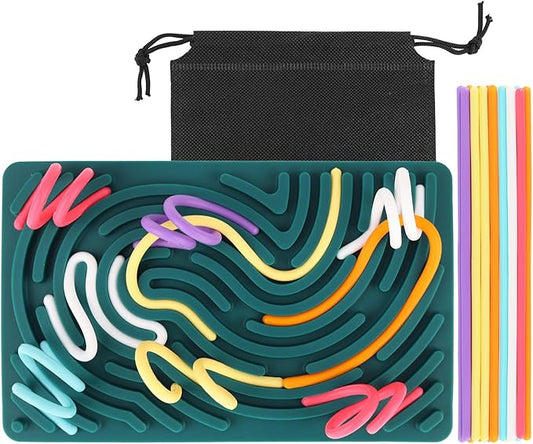 Sensory Activity Board, Silicone Fidget Toy for Stress Relief, Calming, Focus, ADHD and Autism, 6 Colors Sensory Toys Game Controller for Kids 2+ & Adults with 20 Strings