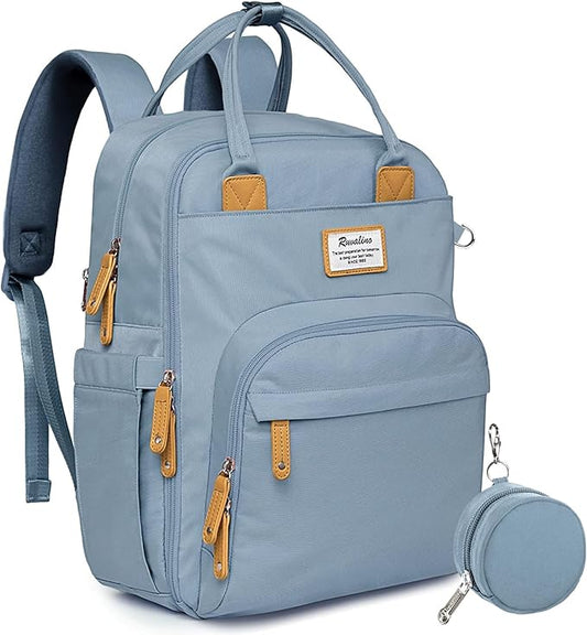 RUVALINO Diaper Bag Backpack-Multifunction Baby Travel Bag with Changing pad, Insulated Bottle Holders & Pacifier Case, Large Capacity, Waterproof, Sky Blue