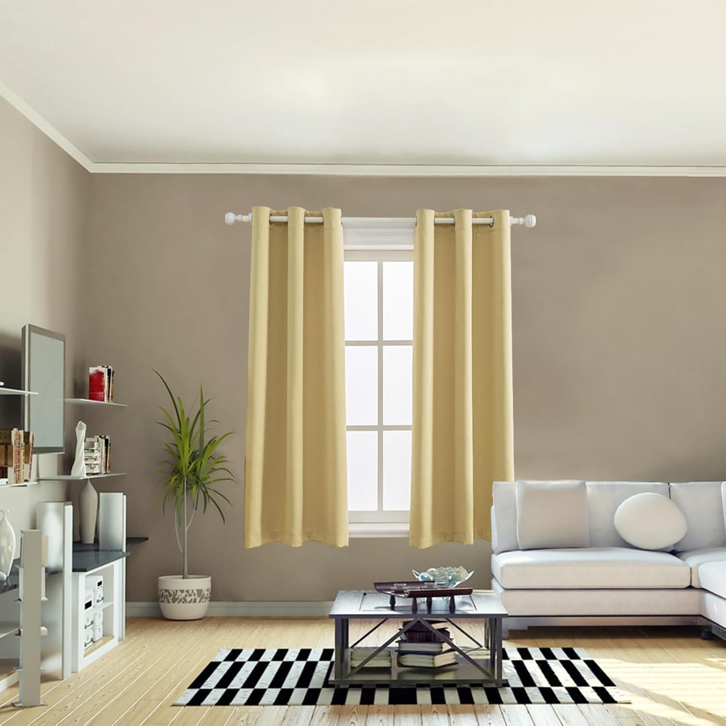 Anytime 100% Blackout Curtain Set, Thermal Insulated & Energy Efficiency Window Draperies for Guest Room, Full Shading Panels for Shift Worker and Light Sleepers（Beige, 2 Panels, 37W x 63L）