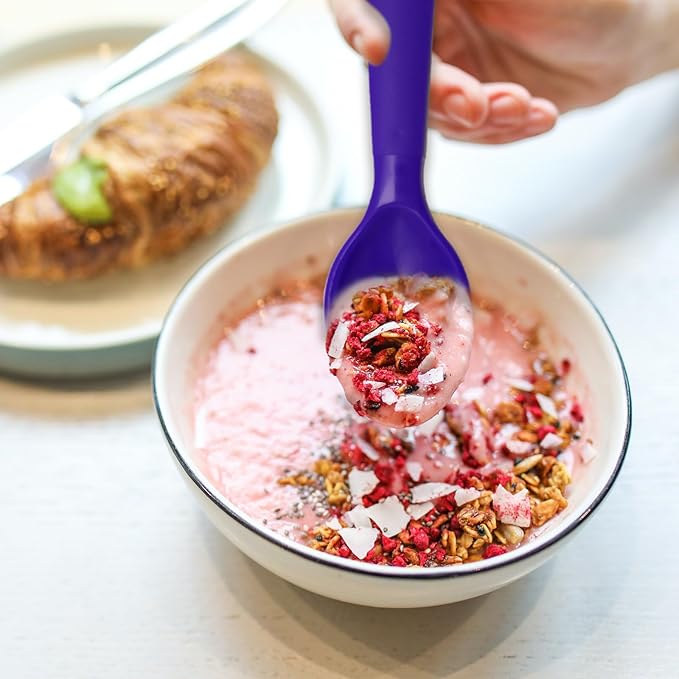 12 Pcs Kids Spoons and Forks Toddler Utensils Plastics Reusable Silverware Baby Cutlery Set Feeding Dinnerware Utensils BPA Free Microwave Dishwasher and Freezer Safe- Purple