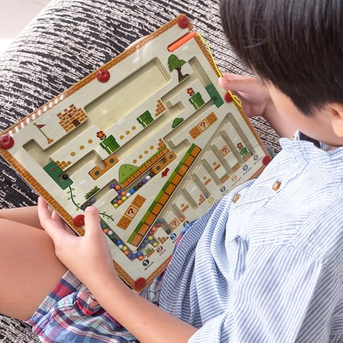 JDS Mushroom House Color and Number Maze - Magnetic Wooden Puzzle Toy for Counting, and Color Recognition - Early Education Children's Fine Motor Learning Activities