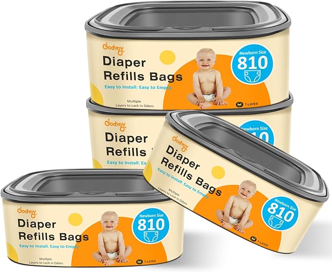Jumbo Square Refill Compatible with Diaper Genie Classic,Compact and Select Pails,Odor Control & Durable,Holds Up to 810 Newborn Diapers,Plant Scented Disposal Bag Refills with Continuous Film（4 pack）