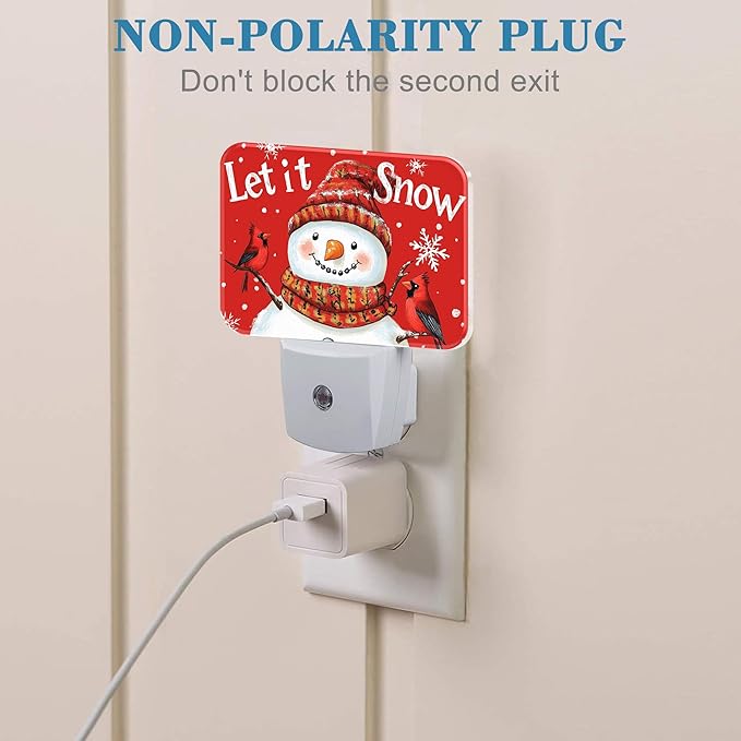 Christmas Snowman Night Light for Kids, Let is Snow LED Night Light Plug into Wall with Dusk to Dawn Sensor for Girls Boys Women Men Room, Hallway, Kitchen, Bathroom, Stairs Decor