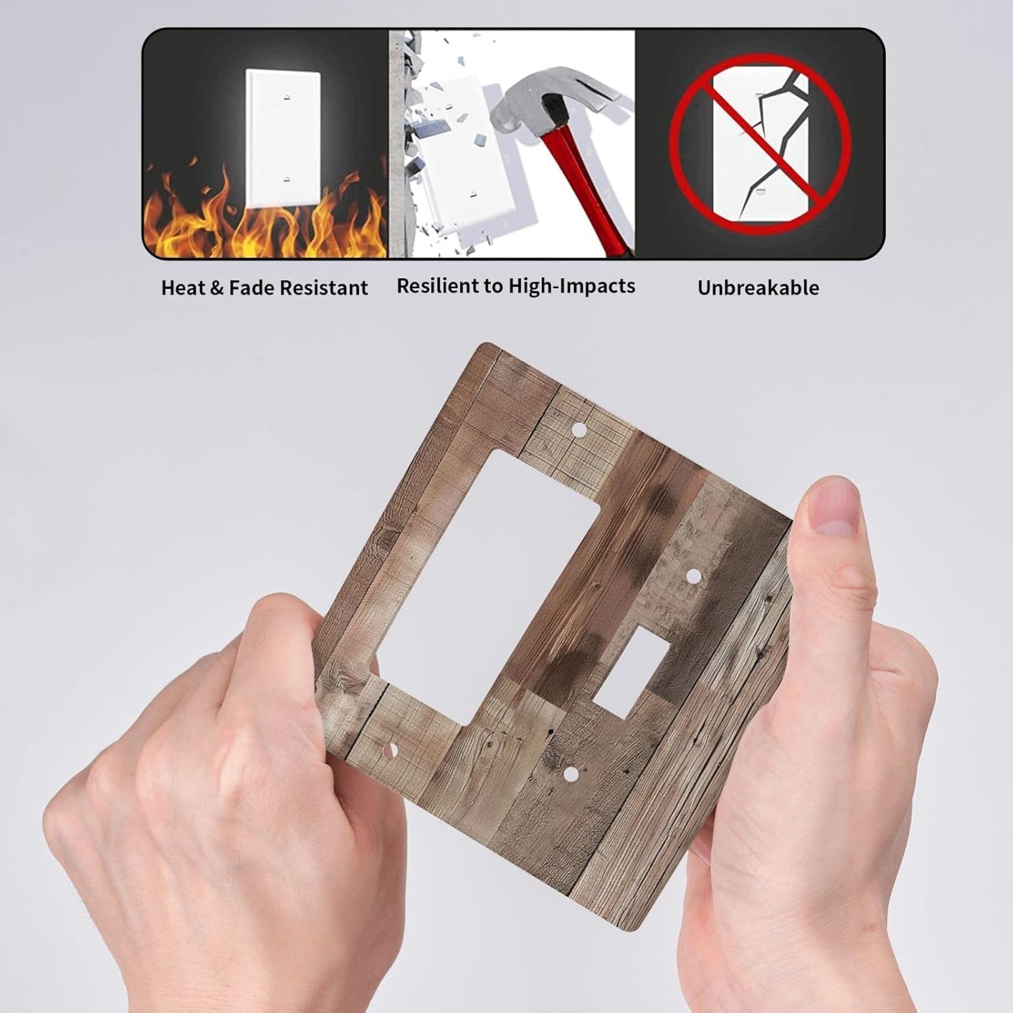 Decorative Outlet Covers Retro Wood Plank Vintaga Wooden Board 2 Gang 1 Gang Wall Plate Cover Single Toggle Rocker Combo Light Switch Cover Plate Face Plate for Bedroom Home Decor