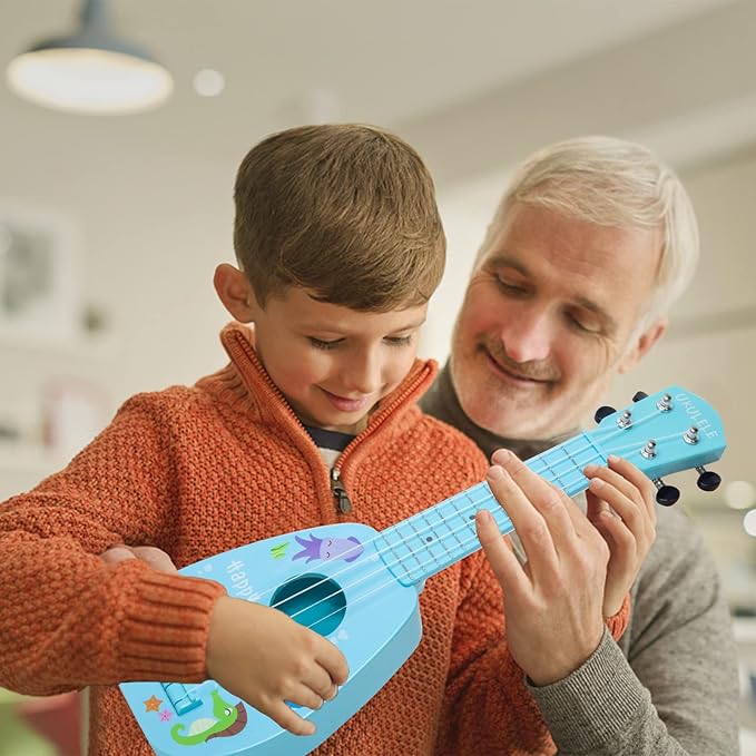 YOLOPLUS+ 17 Inch Kids Ukulele Guitar Toy 4 Strings Mini Children Musical Instruments Educational Learning Toy for Toddler Beginner Keep Tone Anti-Impact Can Play with Picks/Strap/Primary Tutorial