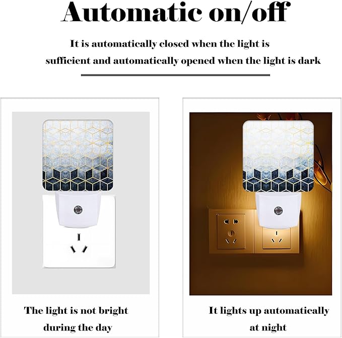 Black Grey Cubes Night Light,Plug-in Nightlights Auto Sensor Night Lamp Dusk-to-Dawn Lamp Home Decor for Nursery Children Girls Boys