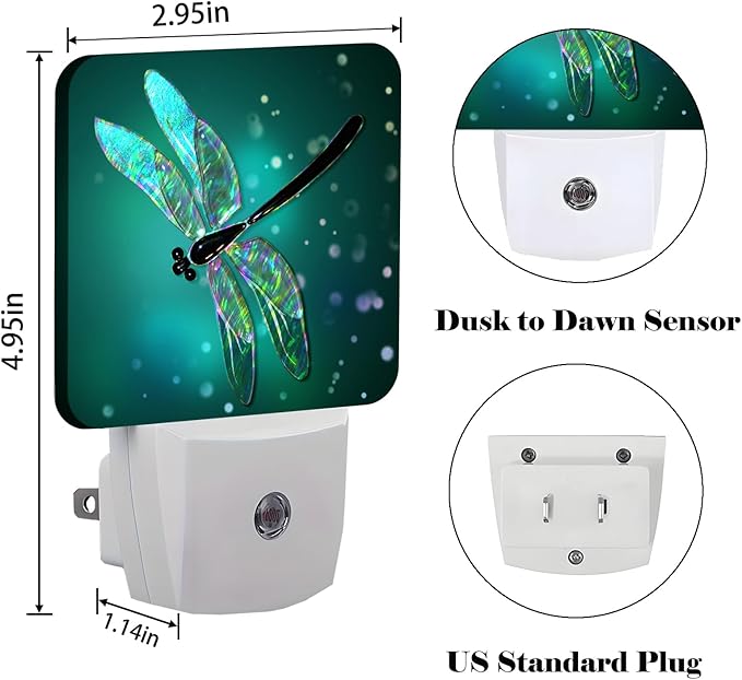 Green Dragonfly Night Light,Plug Into Wall Decor for Stairway,Hallway,Kitchen,Dusk to Dawn Sensor Nightlights for Boys/Girls/Women/Men Room Gifts