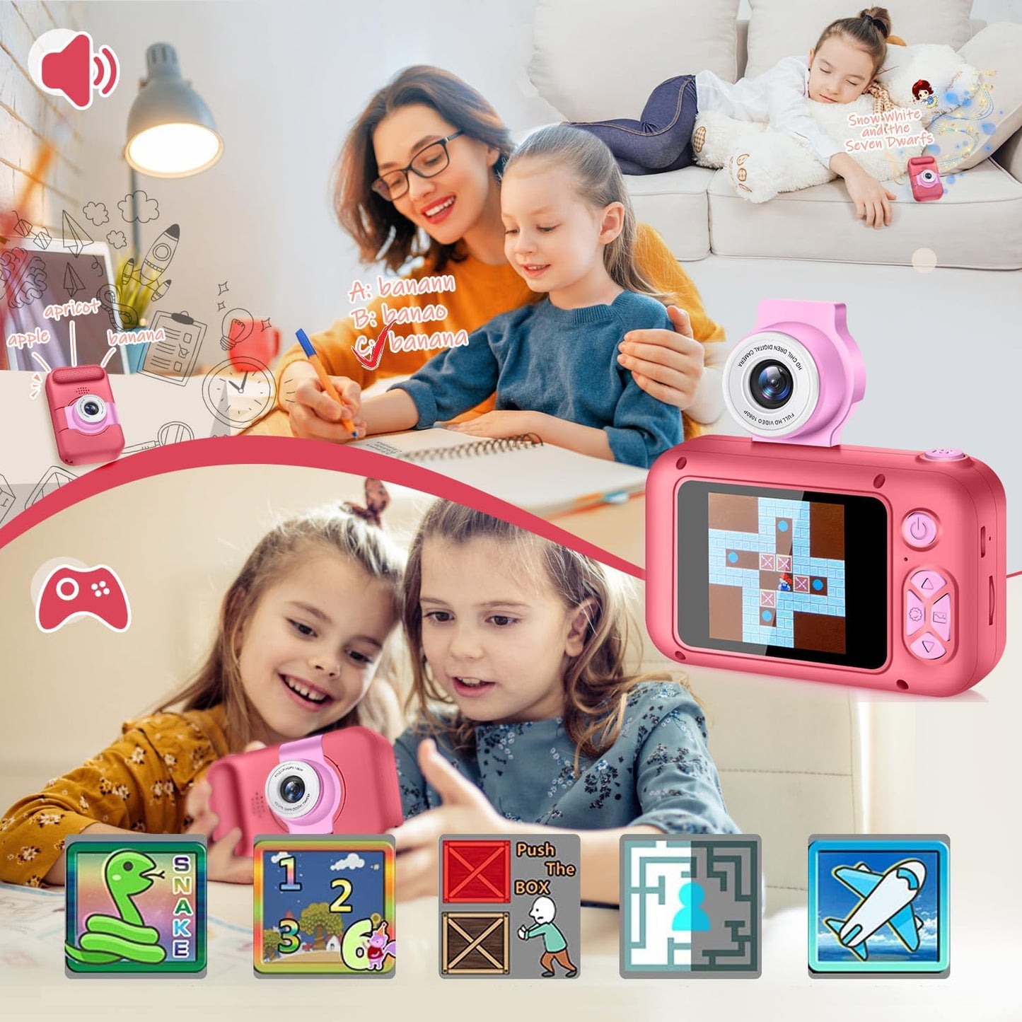Kids Camera, Toddler Kid Digital Camera with 180°Flip Lens & 2.4in IPS Screen, Birthday Festival Gifts Present Toy for 4 5 6 7 8 9 10 11 Year Old Girls/Boys, 32 GB Card Included, X101