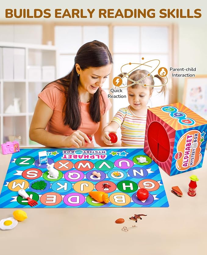 JoyCat Mystery Alphabet Box for Kids 52 PCS Letters Sorting Matching Game Activities Letter Sounds Fine Motor Learning Toys for Preschool Kindergarten Classroom - Halloween