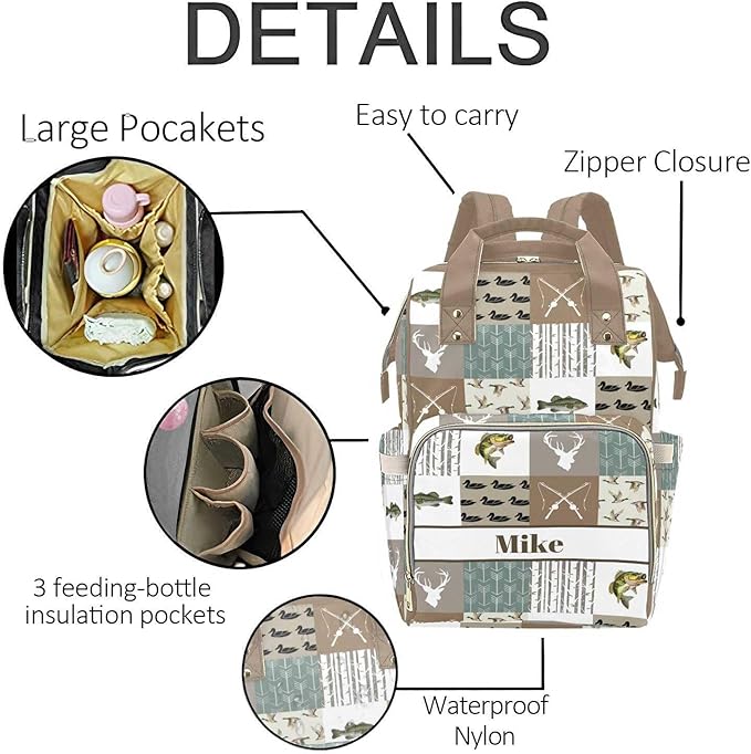 Personalized Hunting Them Diaper Bag with Name – Custom Baby Bag, Nursing Tote Backpack for Mom, Custom Name Mommy Daypack, Shower Gift for Baby
