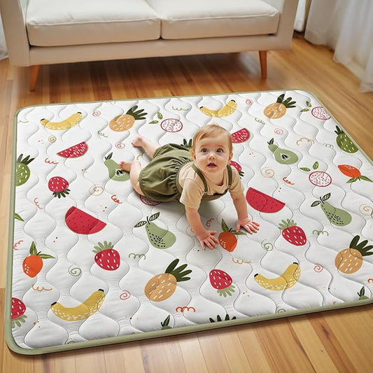 50x50 Playpen Mat, PIGLOG 0.8 Inch Thick Foam Baby Play Mat for Floor, Soft Fabric Cushioned Play mat for Babies，Washable Non-Slip Playmate for Baby, Infants & Toddlers (Milky White)
