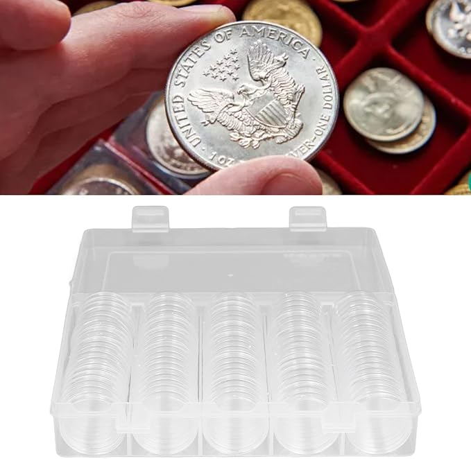 100pcs Coin Capsules 30mm, Coin Case Storage Box Coin Holder for Coin Collection Supplies