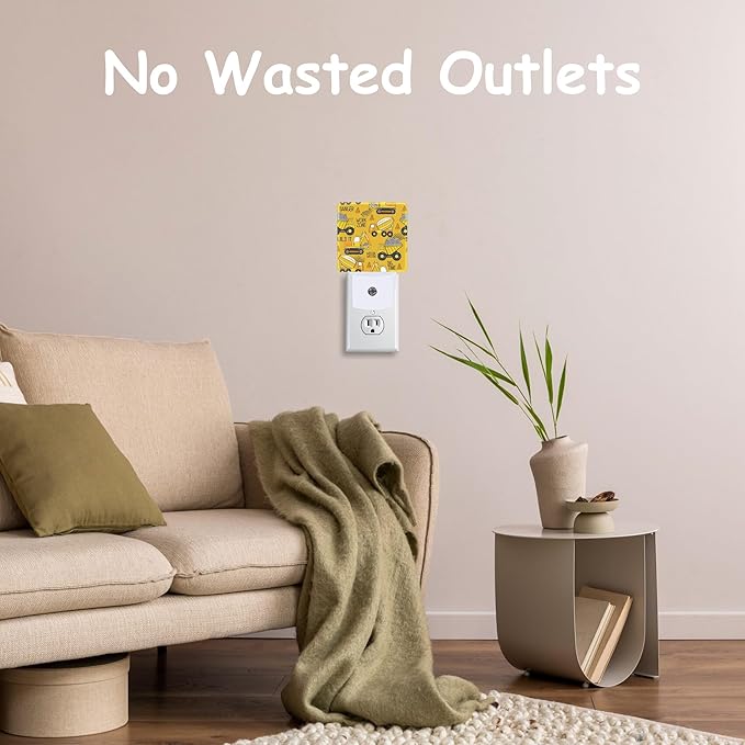 Cartoon Yellow Truck Night Light,Excavator Tractor Cement Mixer Plug-in Night Light Auto Dusk-to-Dawn Sensor Energy Efficient LED Lamp for Room Decor,Hallway,Kitchen,Bathroom,Nursery,Stairs