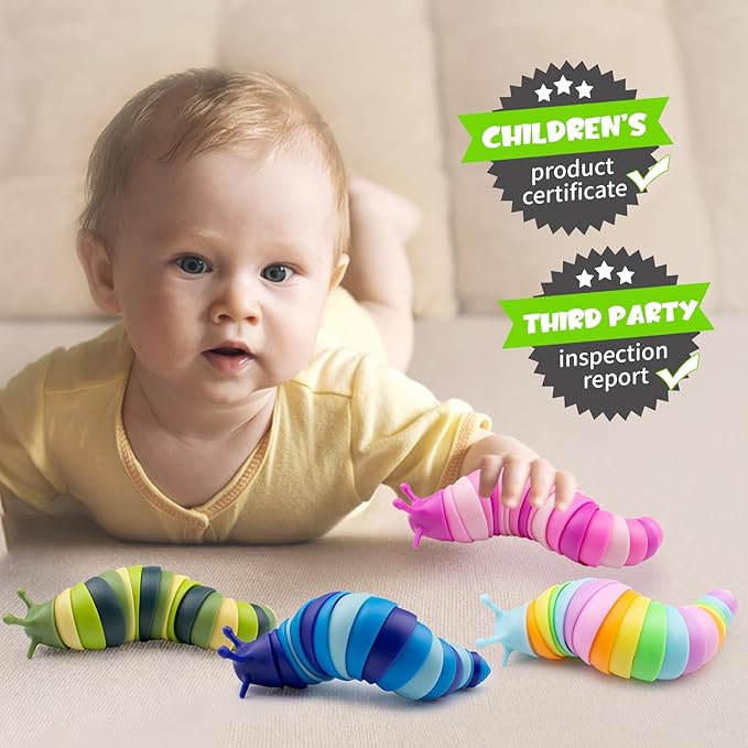 Cevioce 16 PCS Fidget Toys Slug for Adults Anxiety Sensory Toys for Party Favors Toddler Fidget Toys Age 3-4 ADHD Autism Toys for Anxiety Stress Christmas Stocking Stuffers Gifts for Boys Girls