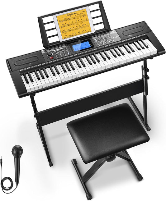 Donner 61 Key Keyboard Piano, Electric Piano Keyboard Kit with 249 Voices, 249 Rhythms - Includes Piano Stand, Stool, Microphone, Gift for Beginners, Black (DEK-610S)