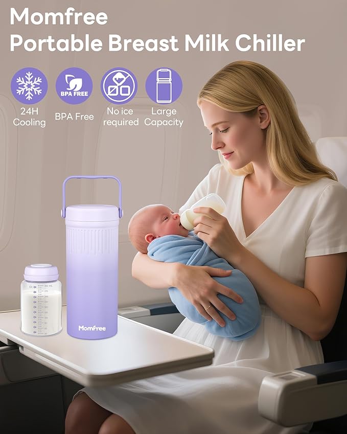 22oz Portable Breast Milk Cooler for Breastmilk Storage, Liquid Gold Saver 360° Cooling Keeps Milk Fresh for 24 Hours, Larger Capacity Breastmilk Chiller with 2pcs Bottles for Outdoor Mom