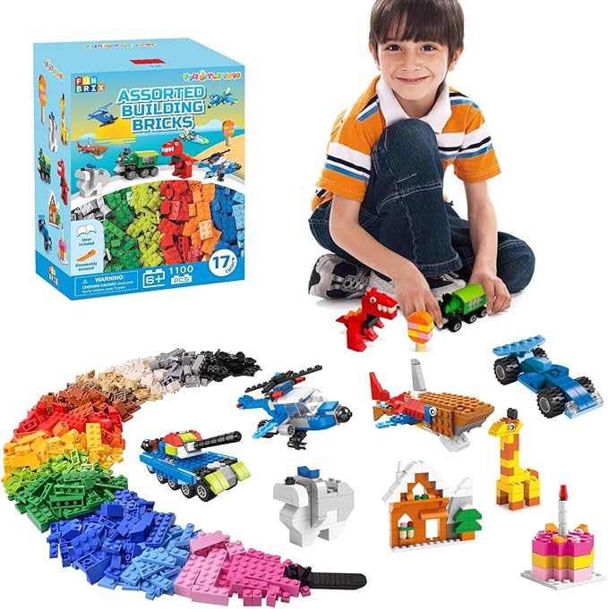 1100 Piece Building Blocks Classic Building Toys, Creative Bulk Building Bricks Sets Compatible with Legos Baseplate Sets 17 Colors Mixed 147 Shapes for Kids Party Favors Birthday