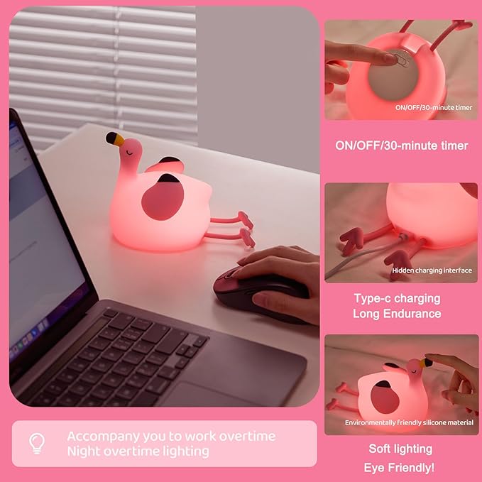 Flamingo Night Light,Dimmable Silicone Animal Nursery Night Light,Pink Flamingo Lamp Decor for Kids Room Bedroom,Birthday Christmas Unique Gift for Kids boy Girls
