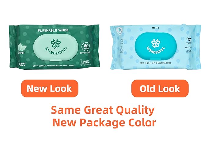 WONDERFUL Flushable Butt Wipes, Variety 100% Plant-Based Wet Wipes for Adults & Kids; Sewer, Septic Safe; Gentle for Sensitive Skin, Wipes Flushable Pack for Bathroom & Travel, 3-Pack (180 Wipes)