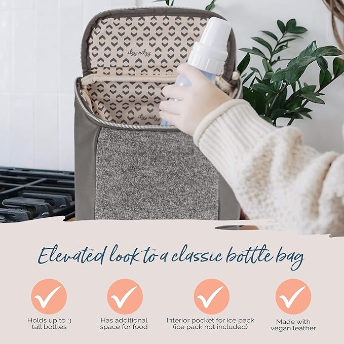 Itzy Ritzy Insulated Bottle Bag – Keeps Bottles Warm or Cool - Holds 3 Bottles and Features Interior Pocket for Ice Pack (Not Included), Grayson