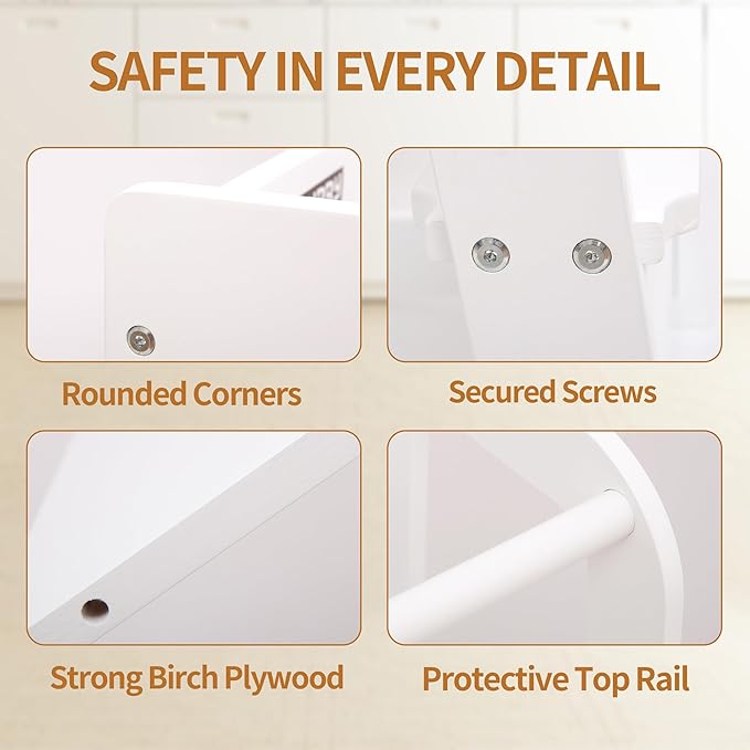 Toddler Kitchen Helper Tower for Ages 1–6 – 3-Level Adjustable Learning Tower with Safety Design, Toddler Standing Tower & Kitchen Helper Stool, CPC Certified, White