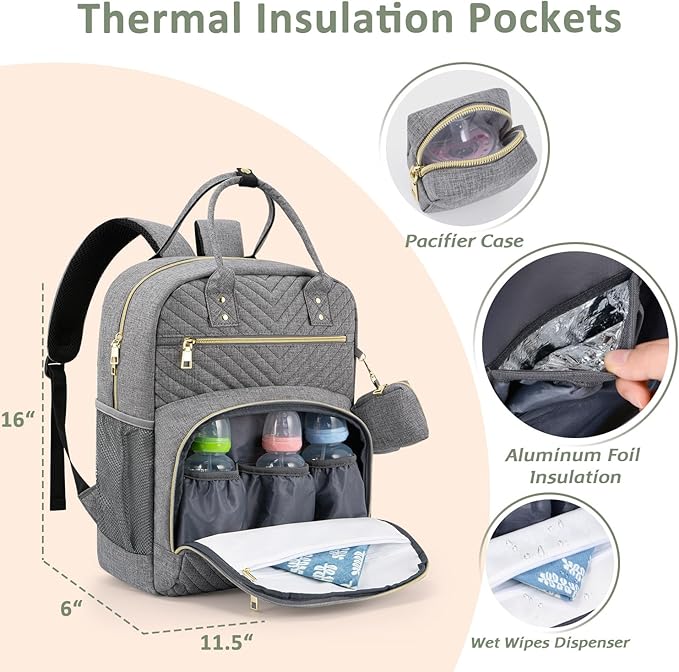 Diaper Bag Backpack,Baby Essentials Diapers Bag with Pacifier Case,Multipurpose Stylish Large Capacity Travel Backpack for Baby Girl/Boy(M-Gray)