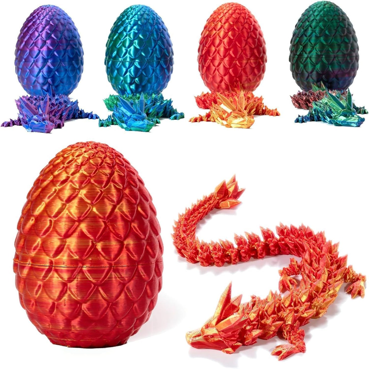 Easter Egg Dragon Egg 12In Dragon Toy 3D Printed Dragon Fidget Toys 3D Printed Dragon Egg with Articulated Dragon Inside Fidget Toys for Autism/ADHD (Red Mix Gold)