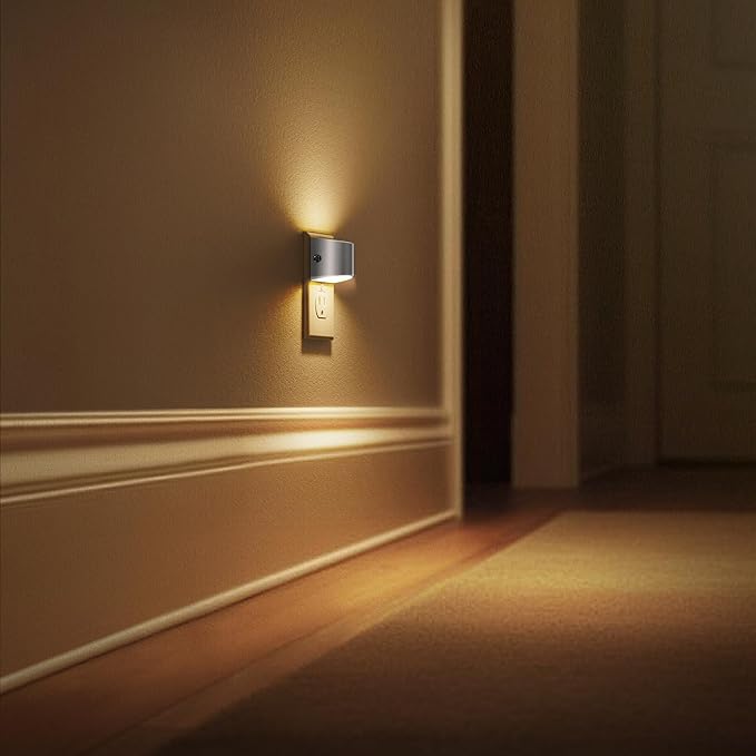 L LOHAS LED Night Lights Plug into Wall, Dimmable Night Light with 3 Level Brightness, 3000K Soft White, 2 Pack, Grey