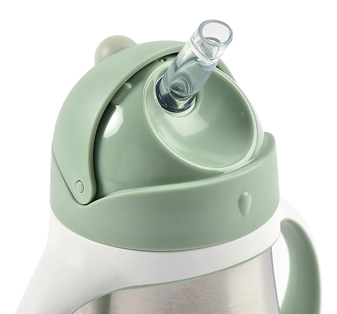 Beaba Stainless Steel Straw Sippy Cup, Insulated Toddler Cups Spill Proof with Removable Handles, Made with High Grade Stainless Steel, 8+ Months, 8 oz (250mL), (Sage)