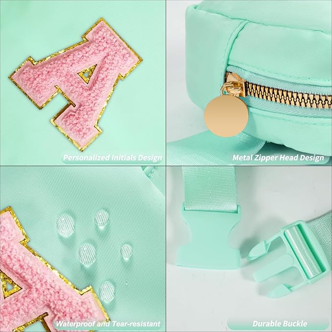 Mini Belt Bag Fanny Pack with Initials Letter Patch Small Crossbody Bags Cute Stuff Birthday Gifts for Teenager Girls Trendy Stuff for Teens - Light Green,A