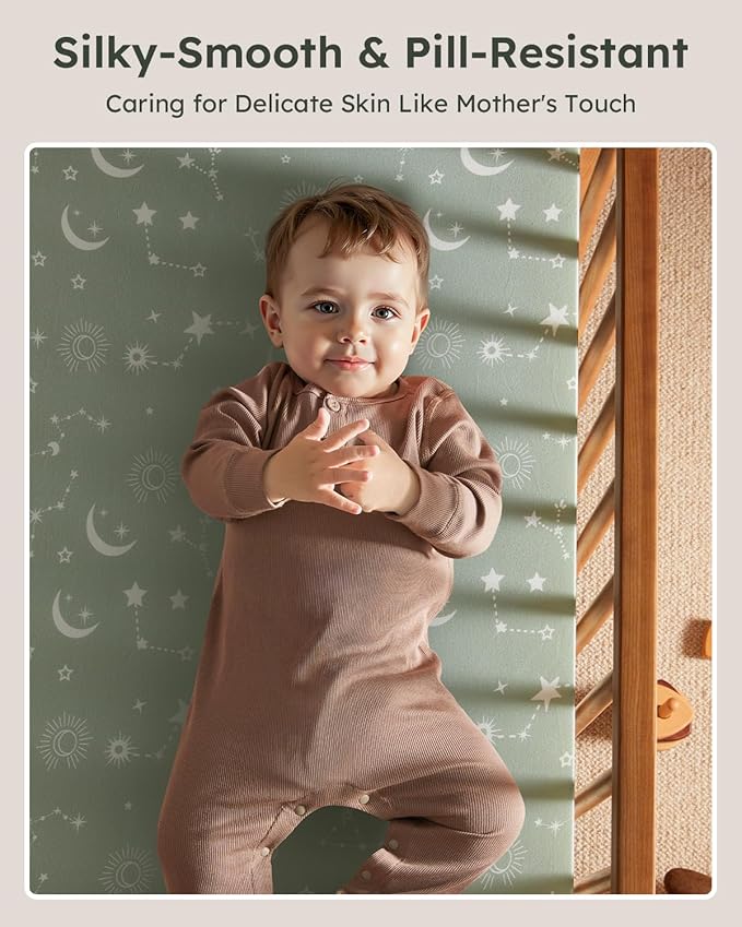 Baby Crib Sheets for Boys Girls, 28x52x8in Fitted Crib Sheet Neutral 3 Pack for Standard Crib and Toddler Mattress, Breathable Soft Microfiber Baby Sheet Green Gray Constellation