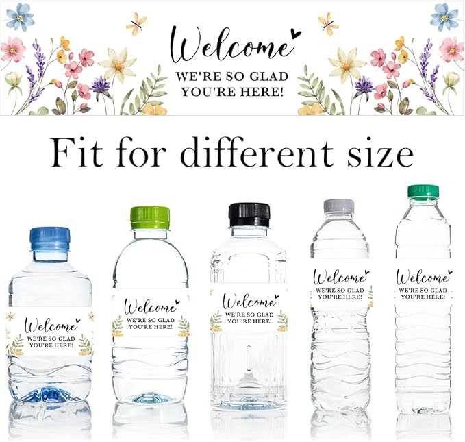 100PCS Wedding Water Bottle Labels Waterproof Greenery Floral Wraps Sticker for Water Bottle Baby Shower Bottle Label for Bridal Shower Party Welcome (Wildflowers)