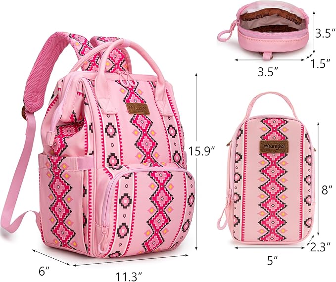 Montana West Wrangler Callie Diaper Bag Backpack with Pacifier Case, Crossbody Bottle Bag and Stroller Straps Western Pattern Multifunction Baby Travel Bag Set WG2215-9110PK