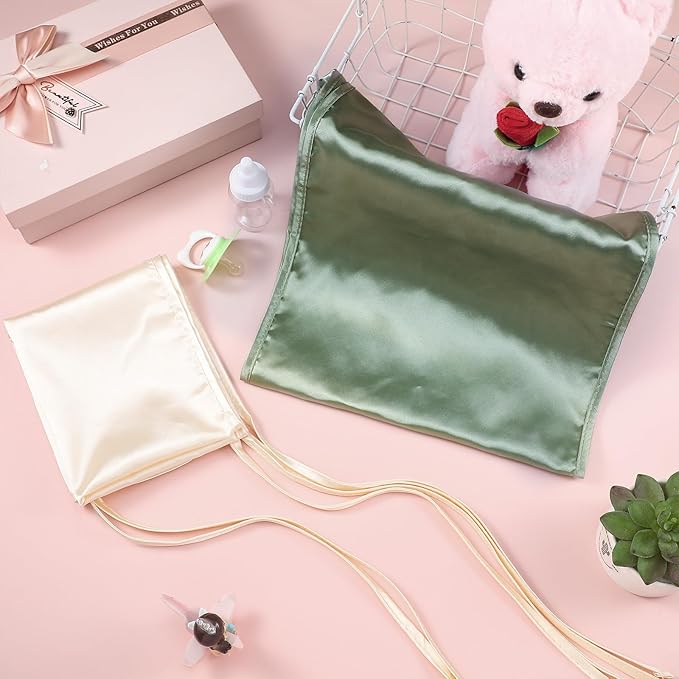 Hosuly 2 Pcs Satin Bassinet Sheet Baby Hair Soft Silk Feeling Sheet Baby Bassinet for Rectangle Cradle Pad Mattress Boys Girls Newborn Infant(Green and White)