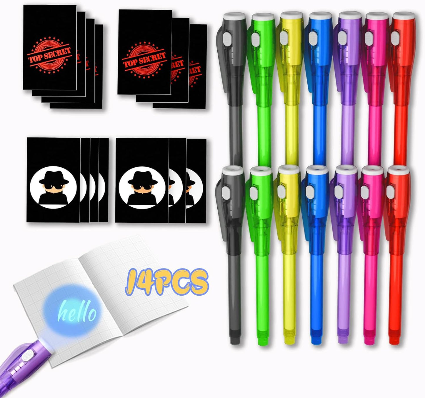 Invisible Ink Pen Spy Game for Kids, Party Favors Toys for Girls Boys, Magic Markers for Boys Girls Fun Outdoor Toys, Birthday for 6-13 Year Old Girls Boys (14PCS+Black Notebooks)